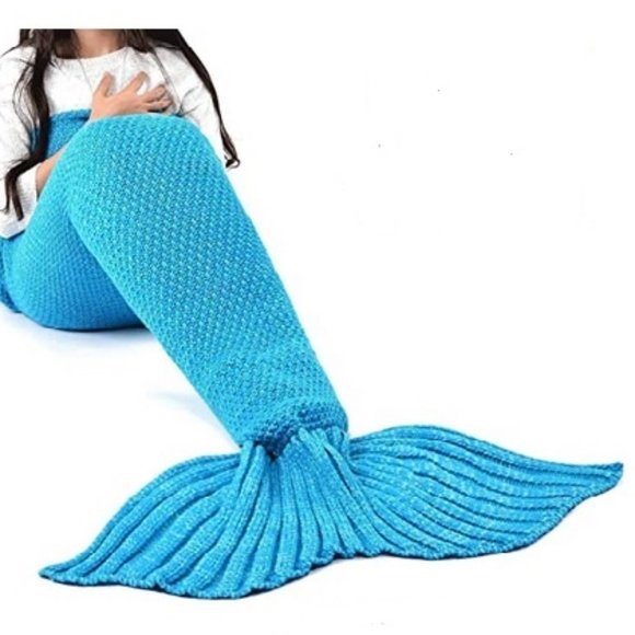 Soft Crochet Blue Mermaid Blanket - Picture 3 of 7